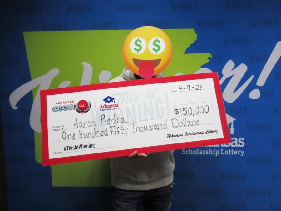 <em>Rogers resident Aaron Piedra won $150,000 playing Powerball.</em> (Courtesy: Arkansas Scholarship Lottery)<br>