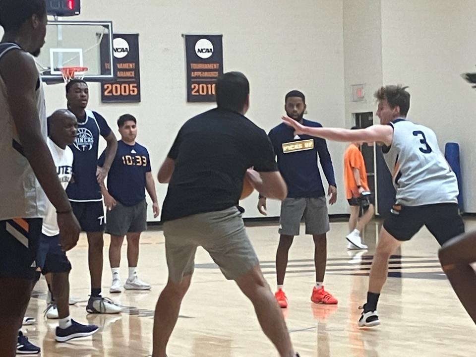 UTEP coach Joe Golding runs practice at the Forster Stevens Center Monday