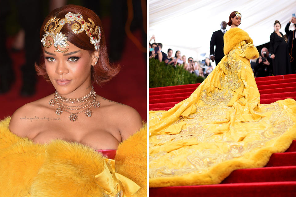 Rihanna attends the "China: Through The Looking Glass" Costume Institute Benefit Gala at Metropolitan Museum of Art on May 4, 2015.<span class="copyright">Karwai Tang—WireImage/Getty Images; Dimitrios Kambouris—Getty Images</span>