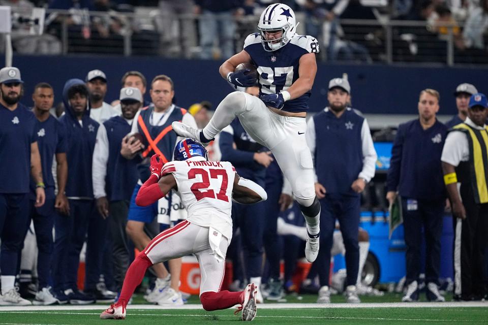 Cowboys tight end Jake Ferguson has 17 catches for 163 yards and two touchdowns.