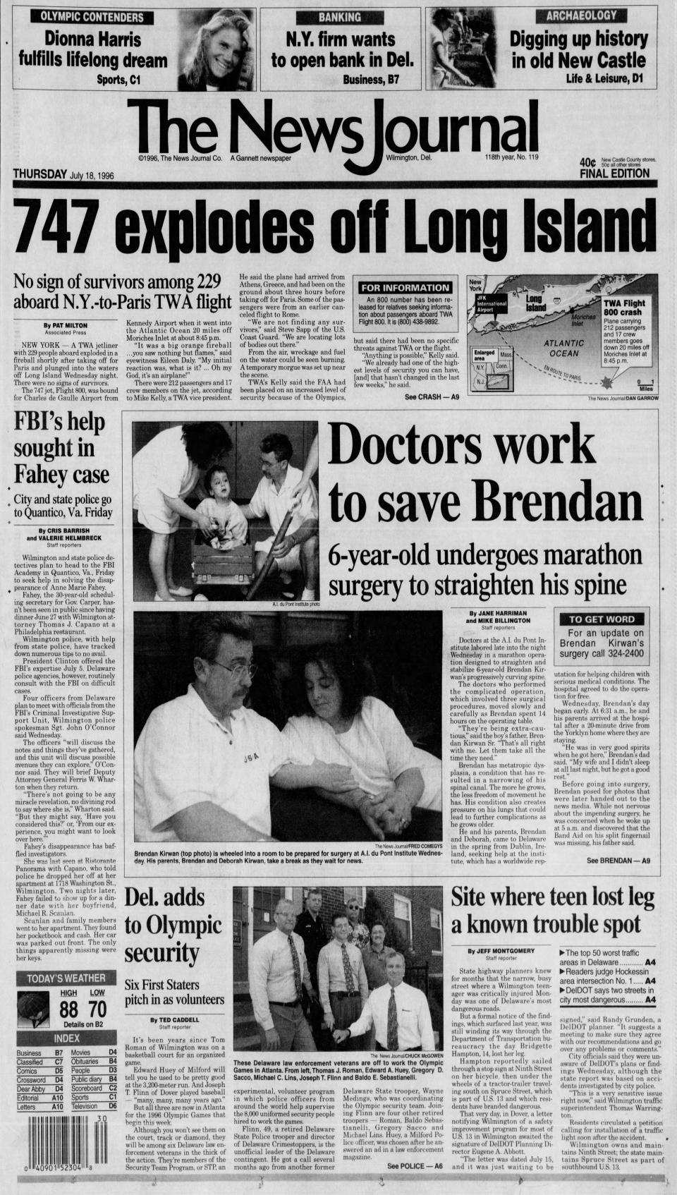 Front page of The News Journal from July 18, 1996.