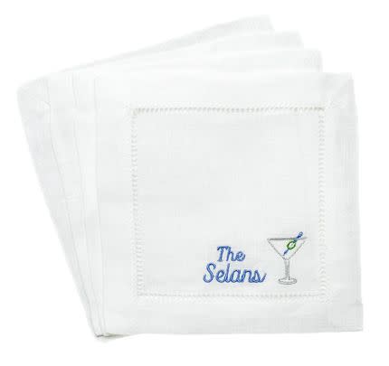 A set of custom embroidered cocktail napkins