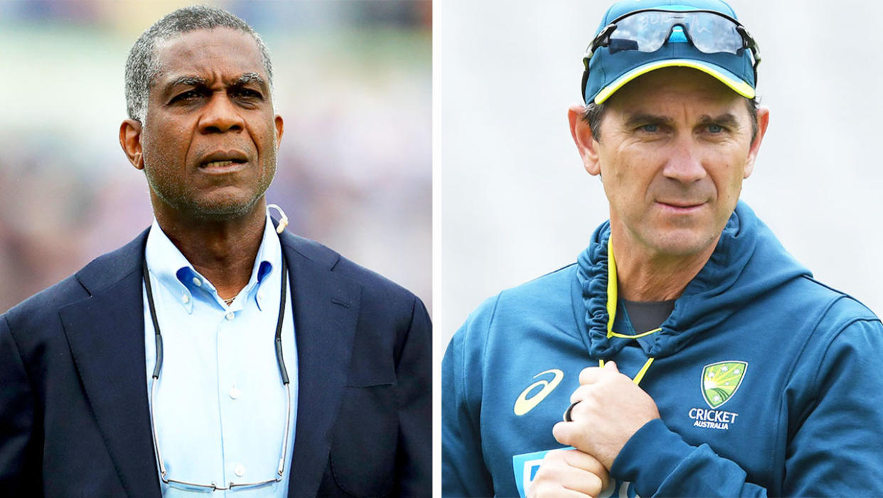 Justin Langer (pictured right) during training and Michael Holding (pictured left) during commentary.