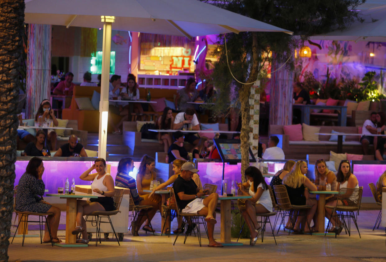 Open touristic bars are seen in the corner of Bierstrasse street (Miquel Pellisa street) in El Arenal beach, where authorities on Wednesday closed all commercial activities to prevent the crowding of tourists, amid the coronavirus disease (COVID-19) outbreak in Palma de Mallorca, Spain, July 15, 2020. Picture taken July 15, 2020.REUTERS/Enrique Calvo