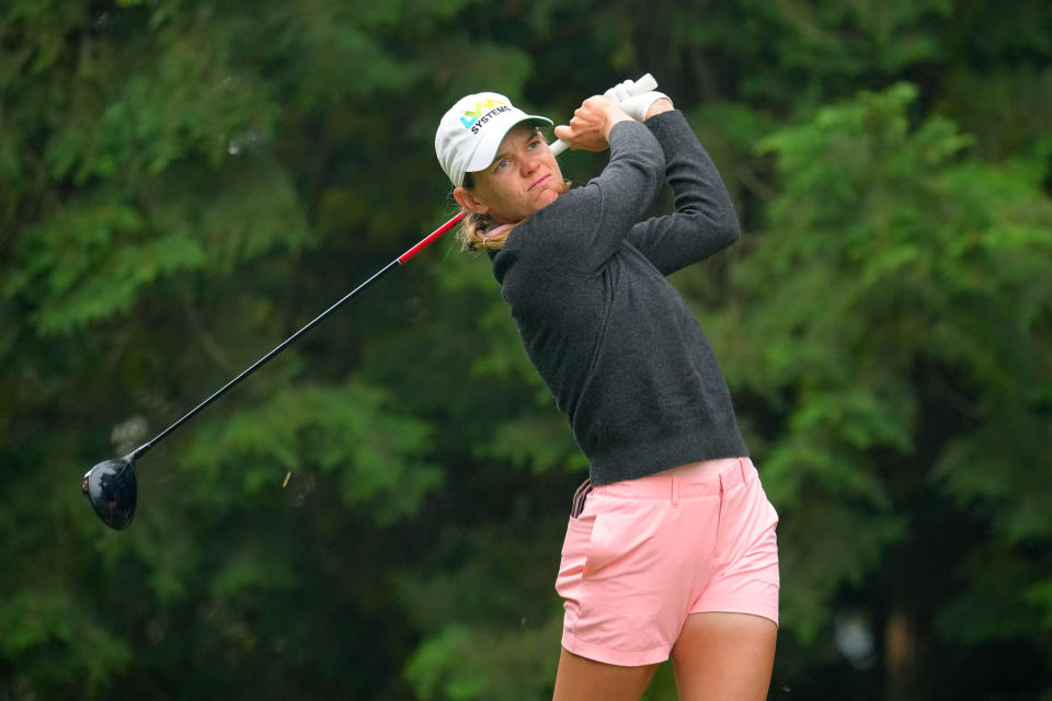 Sarah Schmelzel of the United States hits her tee shot on the 2nd hole during the first round of the TOTO Japan Classic at the Taiheiyo Club’s Minori Course on November 2, 2023 in Omitama, Ibaraki, Japan. (Photo by Yoshimasa Nakano/Getty Images)