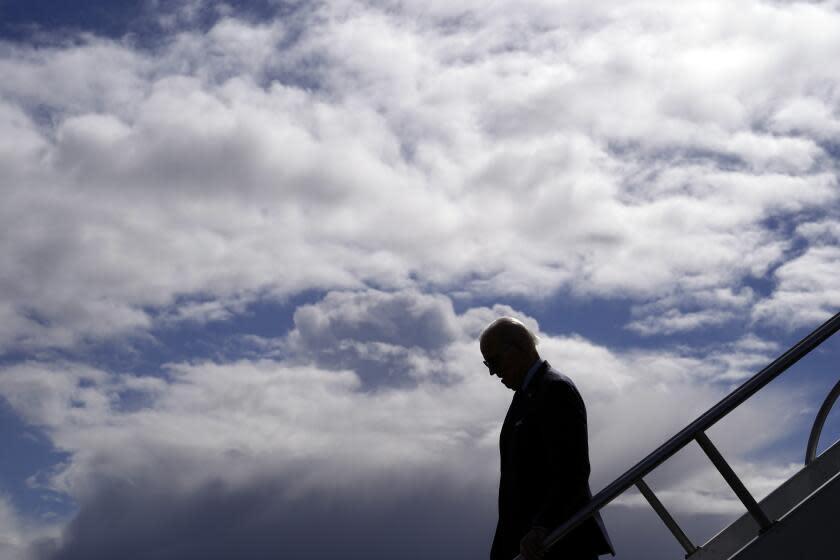 President Joe Biden steps off Air Force One at Ireland West Airport in Charlestown, County Mayo, Ireland, Friday, April 14, 2023. (AP Photo/Patrick Semansky)