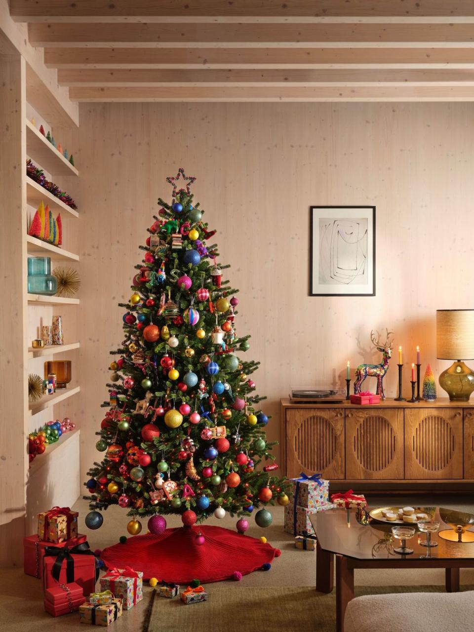 a christmas tree in a room