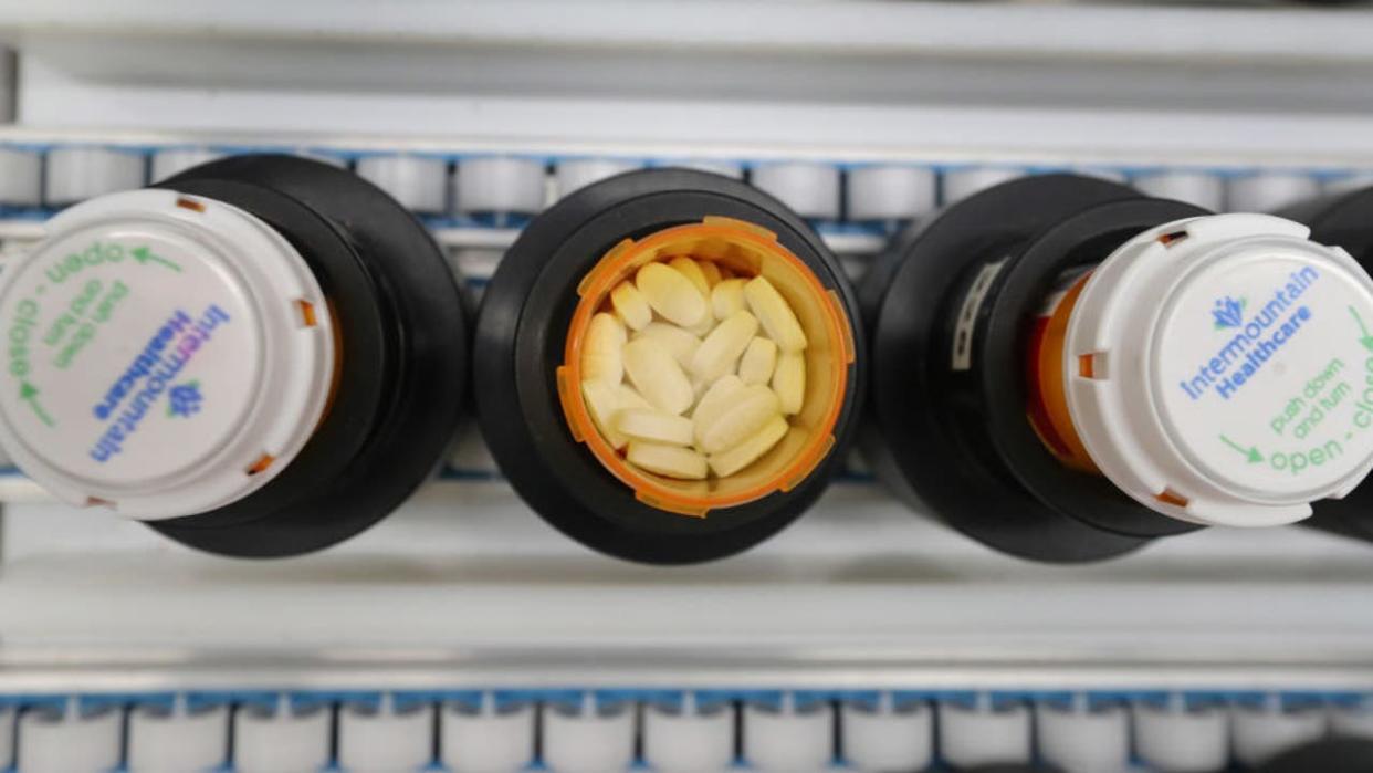 <div>MIDVALE, UT - SEPTEMBER 10: Bottles of prescription drugs are filled as they move down an automated line at the central pharmacy of Intermountain Heathcare on September 10, 2018 in Midvale, Utah. IHC along with other hospitals and philanthropies are launching a nonprofit generic drug company called "Civica Rx" to help reduce cost and shortages of generic drugs. (Photo by George Frey/Getty Images)</div>