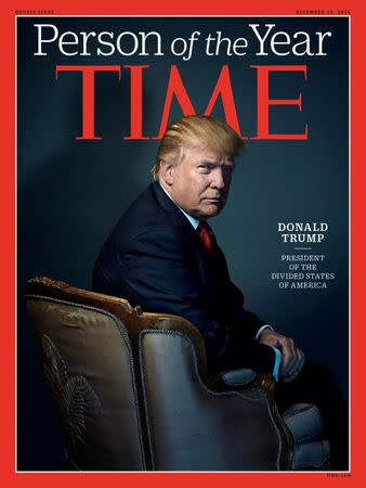 U.S. President-elect Donald Trump poses on the cover of Time Magazine after being named its person of the year, in a picture provided by the publication in New York December 7, 2016. Time Magazine/Handout via REUTERS