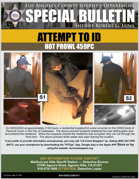 A Special bulletin showing the suspects and vehicle was issued by the Los Angeles County Sheriff's Department. 