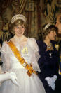<p>Princess Diana donned a three-strand pearl necklace for a prestigious banquet in 1982. She borrowed the accessory from the queen before her majesty even had a chance to wear it. (Photo: PA) </p>