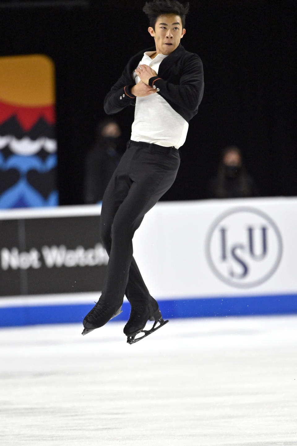 Nathan Chen, of the United States, competes during men's short program in the International Skating Union Grand Prix of Figure Skating Series, Friday, Oct. 23, 2020, in Las Vegas. (AP Photo/David Becker)