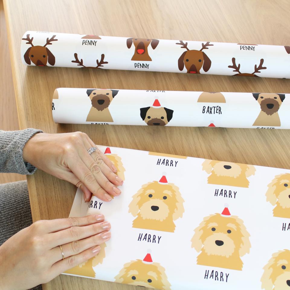 Heather Alstead Design Personalized Dog Christmas Wrapping Paper. (Photo: Etsy)