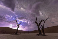 <p>A time-lapse image of a storm in the Namib Desert. (Photo: Brendon Cremer/Caters News) </p>