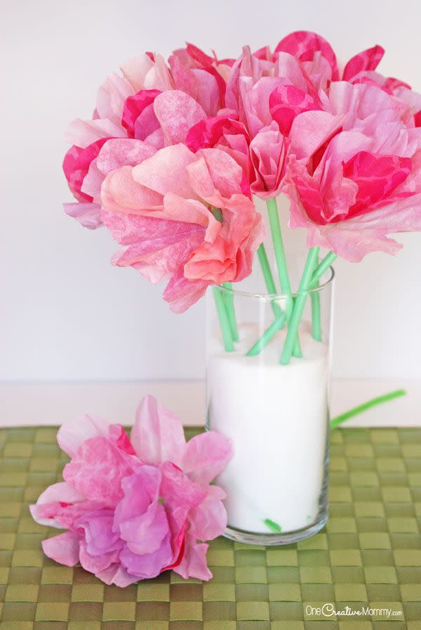 <p>With a big boost of color, these coffee filter flowers make the perfect long-lasting bouquet. </p><p><em><a href="http://onecreativemommy.com/gorgeous-coffee-filter-flowers-tutorial/" rel="nofollow noopener" target="_blank" data-ylk="slk:Get the tutorial at One Creative Mommy »;elm:context_link;itc:0;sec:content-canvas" class="link ">Get the tutorial at One Creative Mommy »</a></em><br></p>