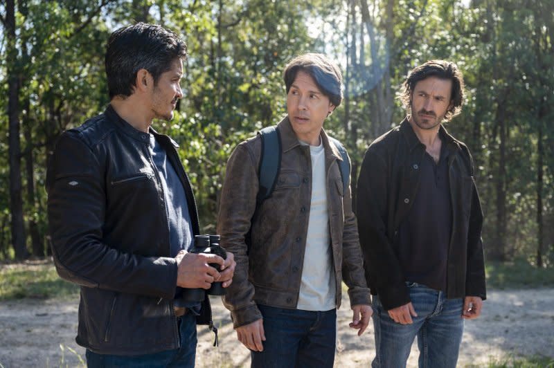 From left, Nicholas Gonzalez, Jon Seda and Eoin Macken star in "La Brea." Photo courtesy of NBC