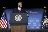 President Donald Trump speaks at the 2019 National Historically Black Colleges and Universities Week Conference in Washington, Tuesday, Sept. 10, 2019. (AP Photo/Carolyn Kaster)