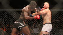 Ovince St-Preux knocks out T.J. Cook with a punch during the Strikeforce event at Valley View Casino Center on August 18, 2012, in San Diego California. (Credit: Tracy Lee)