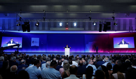 Greek Prime Minister Alexis Tsipras delivers a speech during the opening of the annual International Trade Fair of Thessaloniki, in Thessaloniki, Greece, September 8, 2018. REUTERS/Costas Baltas