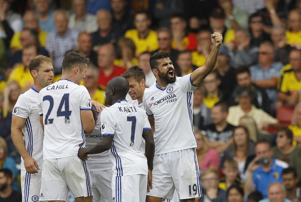 Diego Costa celebrates with teammates