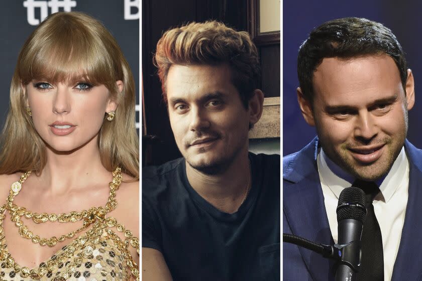 From left: Taylor Swift, John Mayer; and Scooter Braun