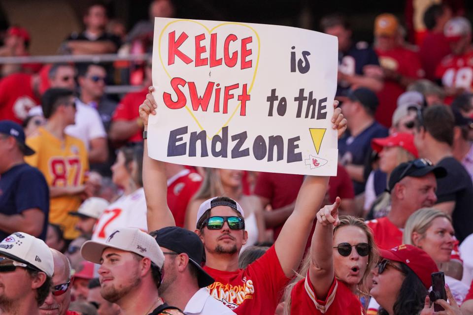 Kansas City Chiefs and Taylor Swift fans show their support at a game against the Chicago Bears.