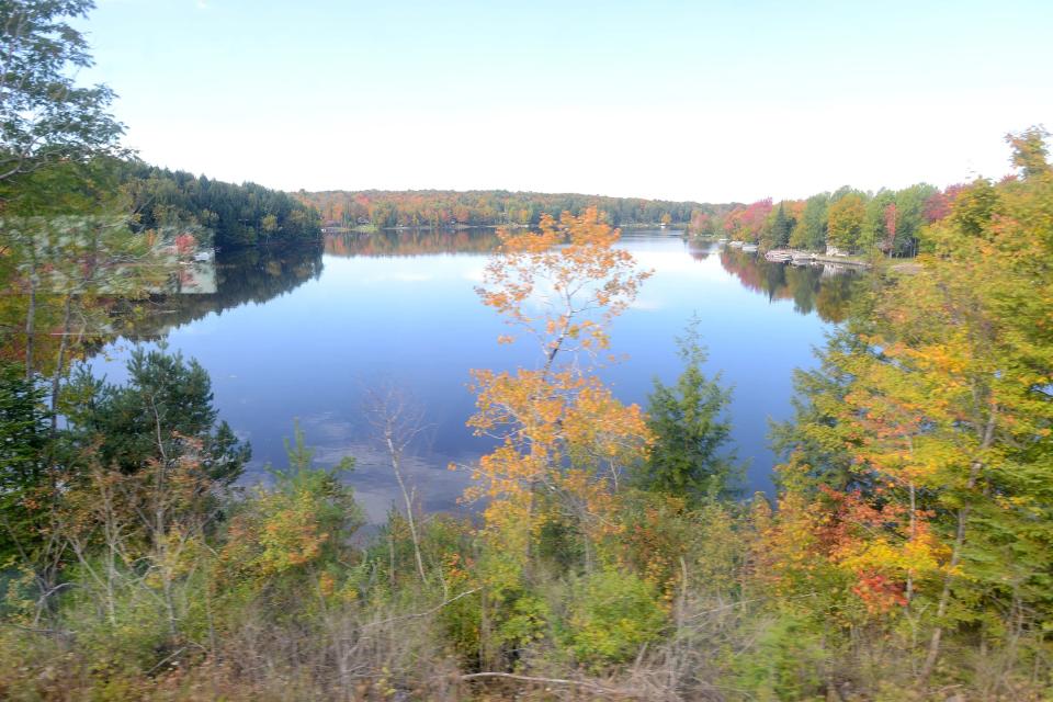 A view of leaves changing seen on the Adirondack Scenic Railroad train ride Thursday, Sept. 25, 2014.