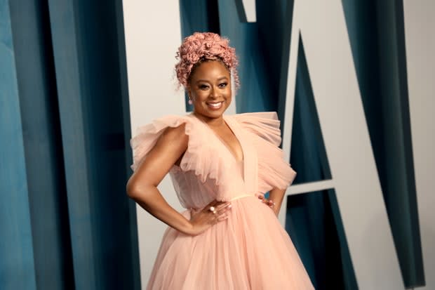 Robinson at the 2022 Vanity Fair Oscar Party in H&M x Giambattista Valli.<p>Photo: Dimitrios Kambouris/WireImage for Getty Images</p>