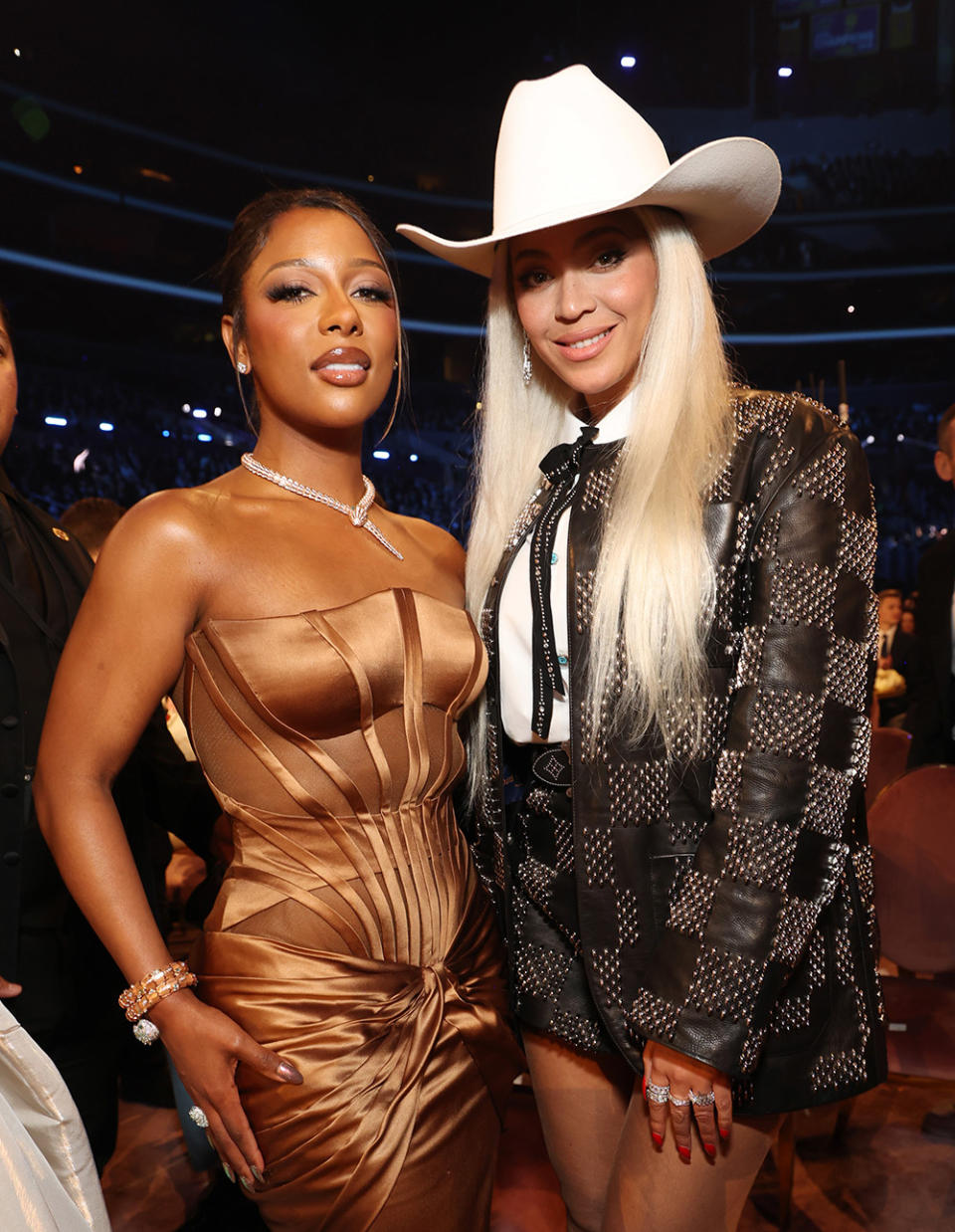 Victoria Monet and Beyoncé attend the 66th GRAMMY Awards at Crypto.com Arena on February 04, 2024 in Los Angeles, California.