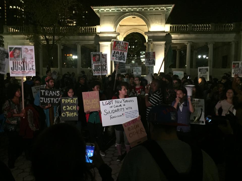 People protest in New York City on Mon. Nov, 24, 2014.