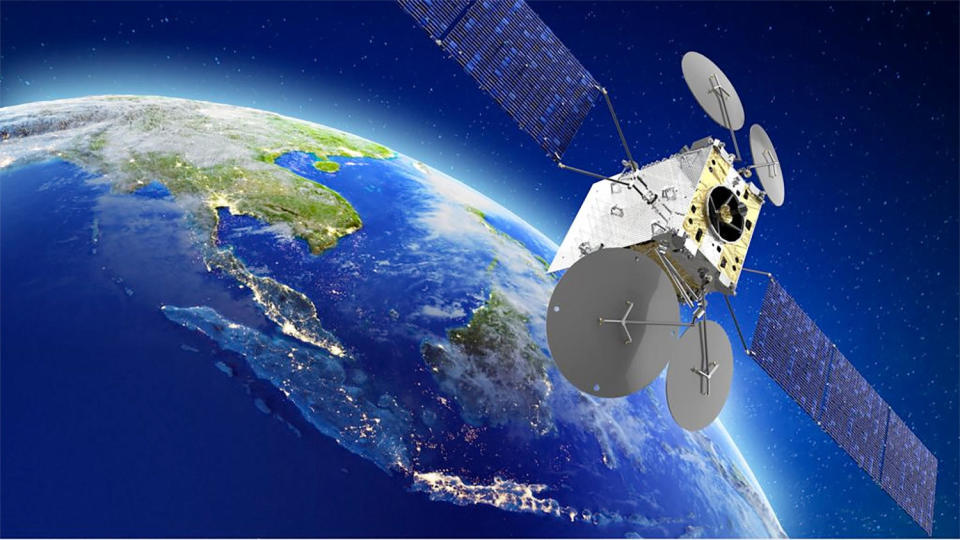 An artist's impression of Telkomsat's Merah Putih 2 communications satellite on station 22,300 miles above Indonesia.  / Credit: Thales Alenia Space