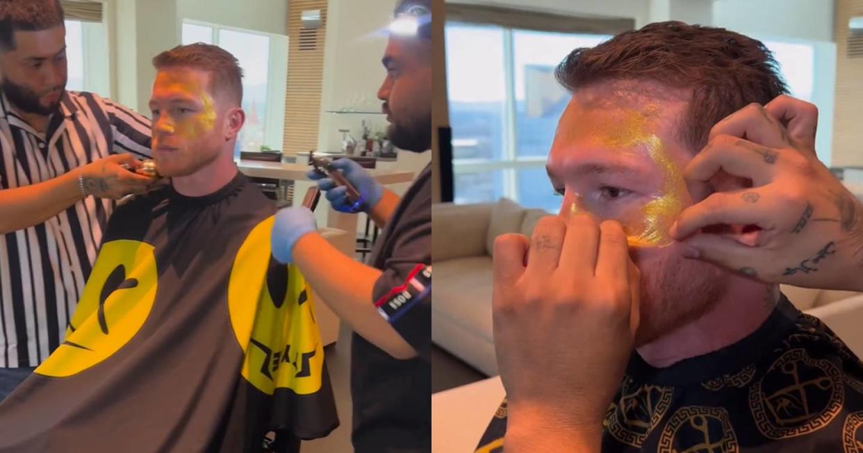 Saul ‘Canelo’ Álvarez se puso una mascarilla de oro de 24k antes de su pelea. Foto: captura de video Instagram vía @jayroystylez