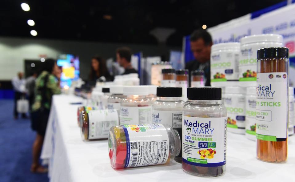<span class="caption">Hundreds of CBD products – including gummies – are now on the market.</span> <span class="attribution"><a class="link " href="https://www.gettyimages.com/detail/news-photo/gummies-from-medical-mary-are-on-display-at-the-6th-annual-news-photo/1171381576?adppopup=true" rel="nofollow noopener" target="_blank" data-ylk="slk:Frederic J. Brown via Getty Images;elm:context_link;itc:0;sec:content-canvas">Frederic J. Brown via Getty Images</a></span>