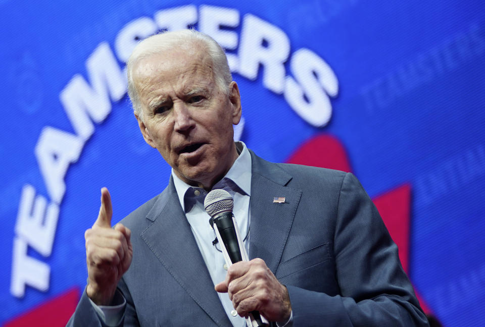 Democratic presidential candidate and former Vice President Joe Biden speaks at the Teamsters Vote 2020 Presidential Candidate Forum in 2019 in Cedar Rapids, Iowa. (Photo: Win McNamee via Getty Images)