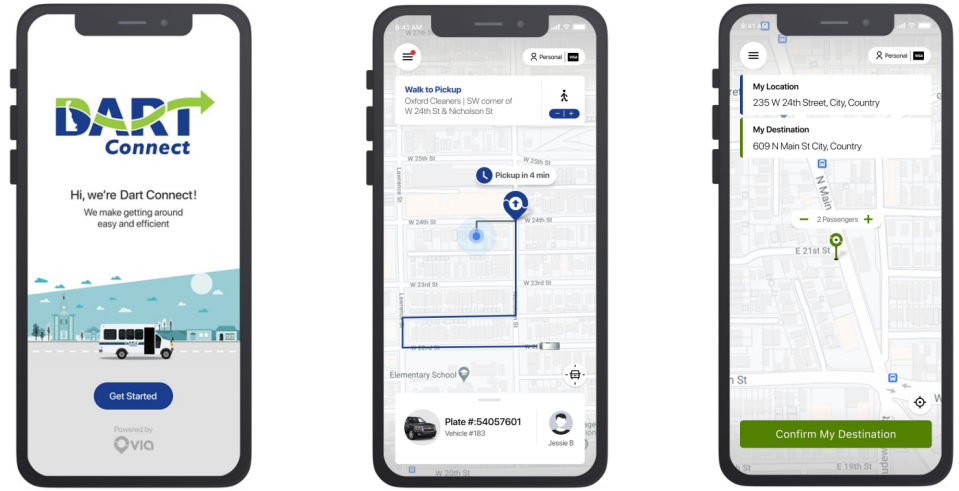 An example of the DART Connect app through which Newark residents will soon be able to request on-demand rides.