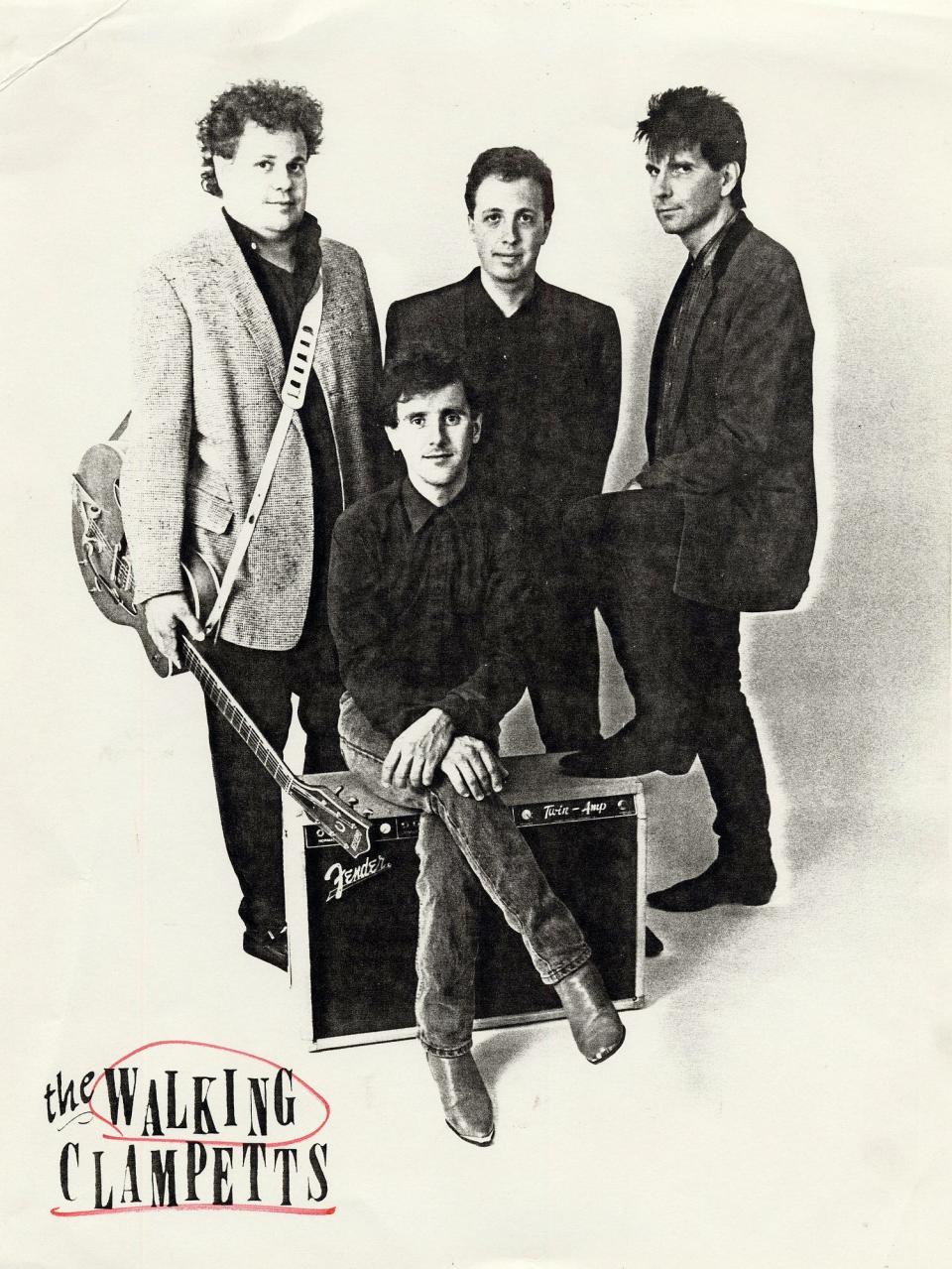 The Walking Clampetts, featuring John Teagle, Mike Hammer, Bob Basone and Michael Purkhiser, take a publicity photo in the 1980s.