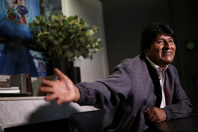 Former Bolivian President Evo Morales attends an interview with Reuters in Mexico City