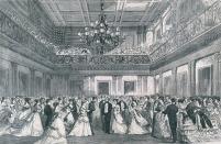 <p>President Ulysses S. Grant and his wife, Julia Grant, are illustrated arriving at his inaugural ball in 1869. While Grant's first inauguration went off without a hitch, his second was held in a wooden ballroom built specifically for the occasion, but not suitable for the below freezing temperatures. Stories from the evening <a href="https://boundarystones.weta.org/2013/03/06/president-grants-wintry-inaugural-disaster" rel="nofollow noopener" target="_blank" data-ylk="slk:include guests huddled in overcoats;elm:context_link;itc:0;sec:content-canvas" class="link ">include guests huddled in overcoats</a> and frozen champagne served in glasses. </p>