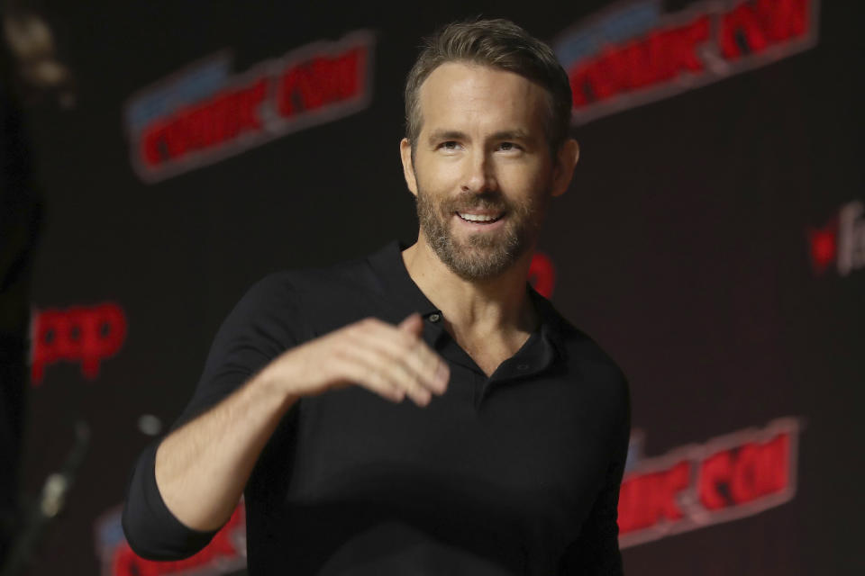 FILE - This Oct. 3, 2019 file photo shows Ryan Reynolds at New York Comic Con. Stay-at-home orders, traveling fears and the cancellation of sporting events, concerts and theme parks have forced the Make-a-Wish foundation to come to a stand-still, leaving young people’s requests in holding patterns. The charity has introduced “Messages of Hope,” encouraging the public and celebrities to record inspiring messages and upload them to social media, and so far, stars like Reynolds have already participated. (AP Photo/Steve Luciano, File)