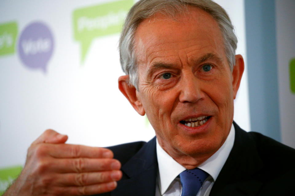 Britain's former Prime Minister Tony Blair addresses the media at a news conference held by The People's Vote in London, Britain, December 14, 2018. REUTERS/Henry Nicholls