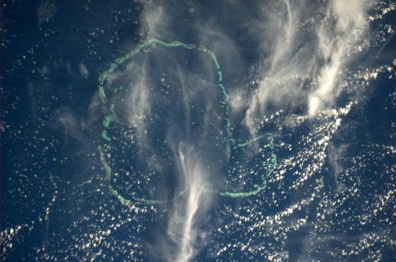 This photo, taken from the International Space Station shows the Maldives, a chain of islands to the west of Sri Lanka.
