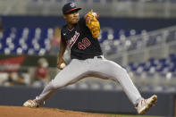Washington Nationals starting pitcher Josiah Gray (40) throws during the second inning of a baseball game against the Miami Marlins, Wednesday, Sept. 22, 2021, in Miami. (AP Photo/Marta Lavandier)