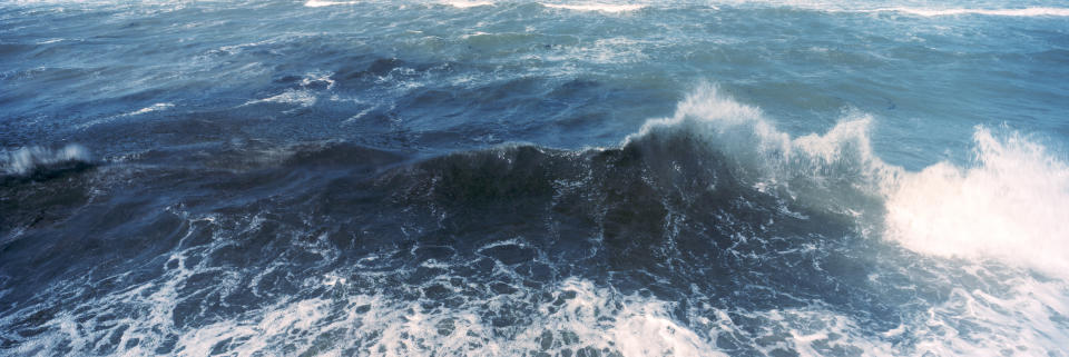 Waves crash together along a stretch of beach that was known as 'Sword' during the D-Day beach landings, on May 14, 2019 in Lion-sur-Mer, France. (Photo: Dan Kitwood/Getty Images)