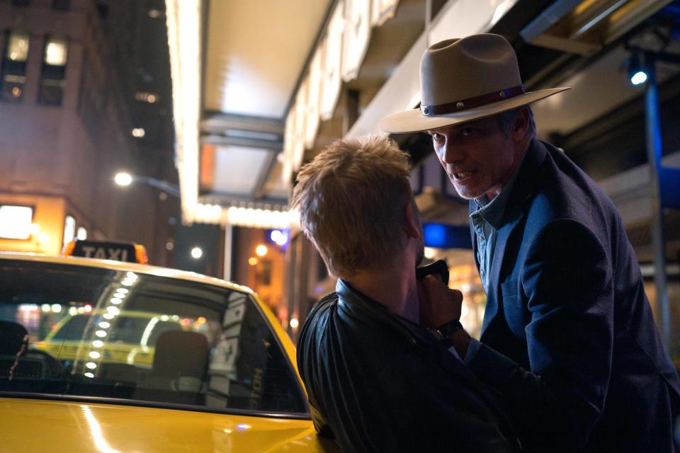 JUSTIFIED: CITY PRIMEVAL "The Oklahoma Wildman" Episode 2 (Airs Tuesday, July 18) Pictured: (l-r) Boyd Holbrook as Clement Mansell, Timothy Olyphant as Raylan Givens. CR: Chuck Hodes/FX.