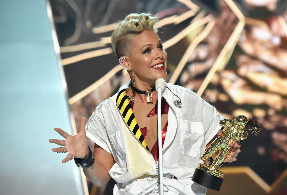 "I&rsquo;m just trying to make her more resilient,&rdquo; Pink said of her daughter.&nbsp; (Photo: Jeff Kravitz via Getty Images)