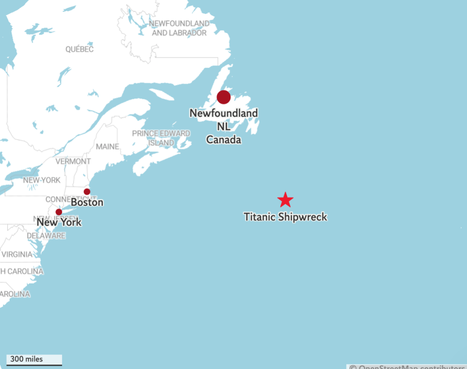 This map shows the approximate position of the wreck of the RMS Titanic (Google Maps)