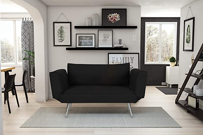 <strong><h2>Novogratz Layla Futon</h2></strong><br>This futon is stylishly and smartly structured with side storage compartments and convertible frame capabilities for maximum small-space utility. <br><br><strong>The Hype:</strong> 4.3 out of 5 stars on Amazon<br><br><strong>Reviewers Say:</strong> "I absolutely love my new futon! It's very comfortable, and with the armrests up-fits great within the confines of my small living room! The first night I had it I crashed on it! Converts very easily into a comfy sleeper too!" — <em>Silver, Amazon Reviewer</em><br><br><em>Shop <strong><a href="https://amzn.to/3sWEP4I" rel="nofollow noopener" target="_blank" data-ylk="slk:Novogratz" class="link ">Novogratz</a></strong></em><br><br><strong>Novogratz</strong> Leyla Loveseat, Black, $, available at <a href="https://amzn.to/3c7xf0X" rel="nofollow noopener" target="_blank" data-ylk="slk:Amazon" class="link ">Amazon</a>