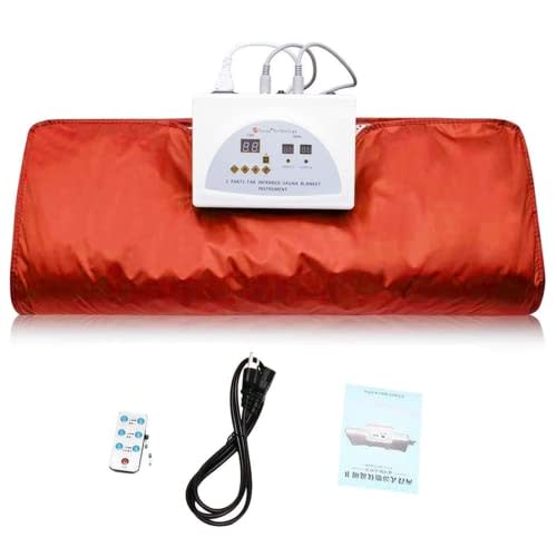 ETE ETMATE FIR Sauna Blanket, 2 Zone Controller Body Shaper Infrared Sauna Blanket Detox Therapy Anti Aging Beauty Digital Lie Down Sauna Bag Home Use (Orange)