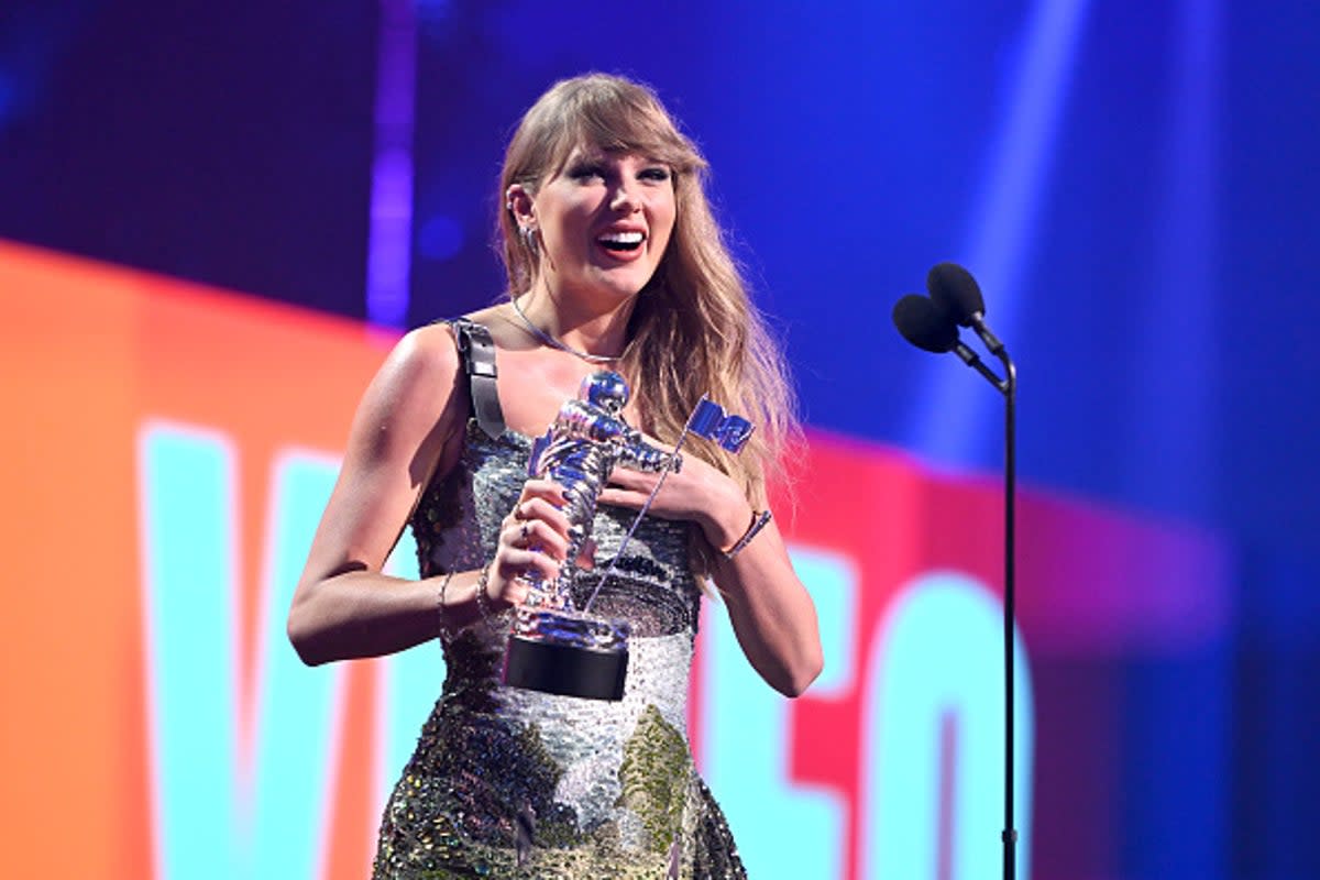 Travis Kelce thanked Taylor Swift after she included the Kansas City Chiefs tight end in her VMA speech  (Getty Images for MTV)