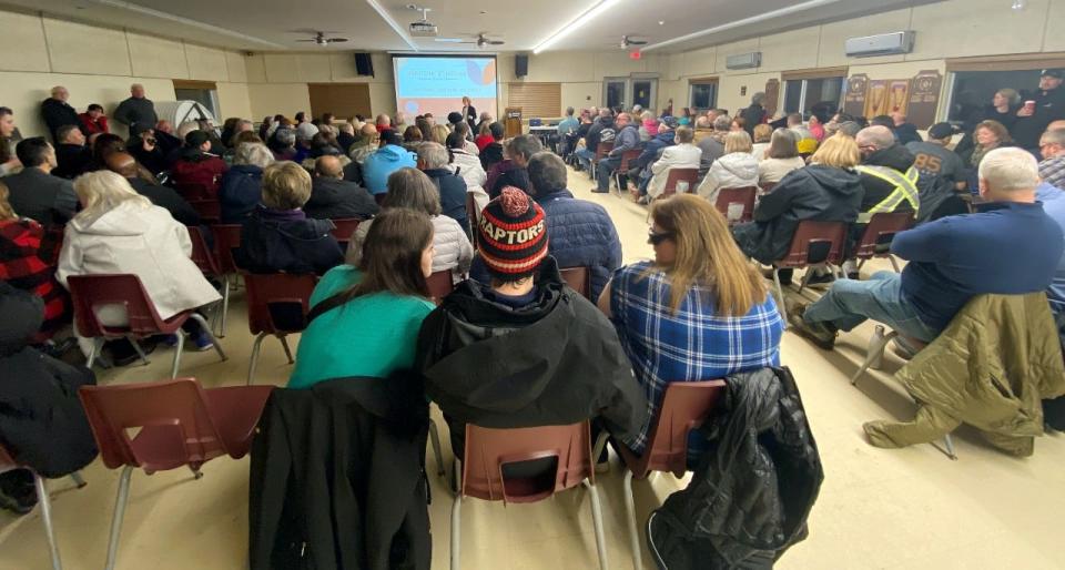 About 170 people gathered for a public meeting about the Beacon House Shelter expansion to add Pallet units in Lower Sackville on Thursday evening. 